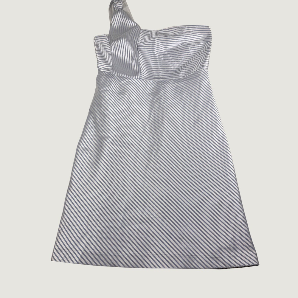 Banana Republic One Shoulder‎ Dress 6 Blue White Striped Asymmetrical Cocktail